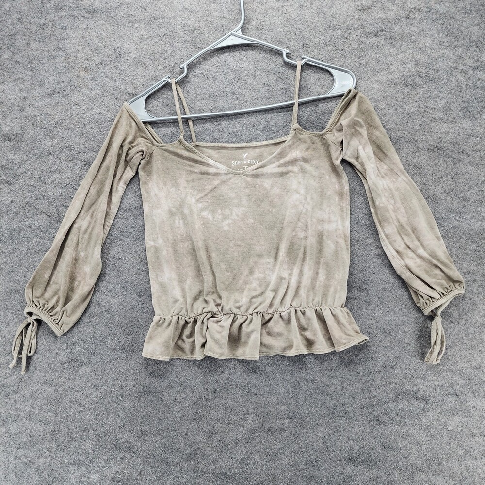 American Eagle Shirt Womens Small Soft & Sexy Cold Shoulder Sleeve Green